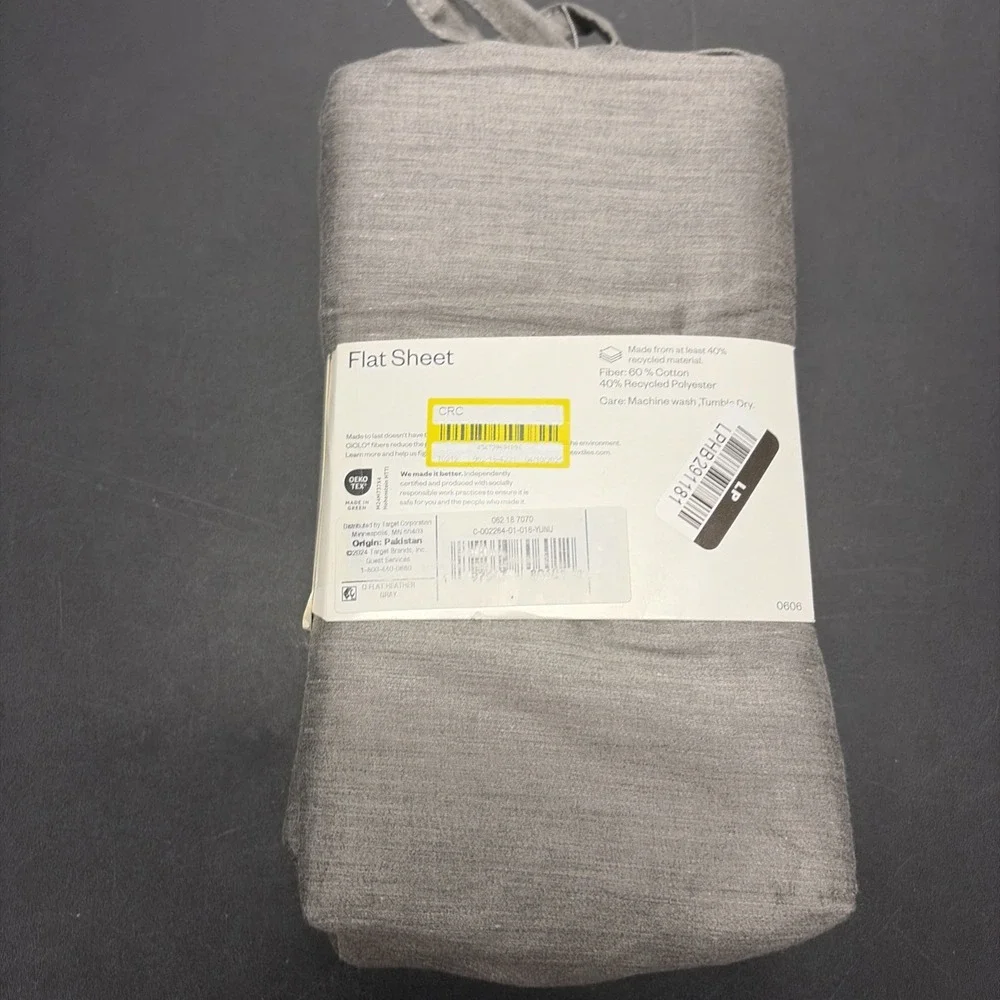 Room Essentials Gray Machine Washable Cotton Blend Sateen Flat Sheet Queen 20666